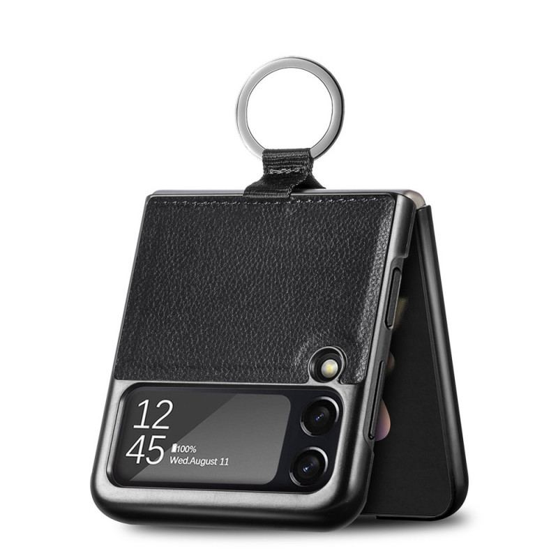 Capa Para Samsung Galaxy Z Flip 3 5G De Couro Efeito Couro Com Anel