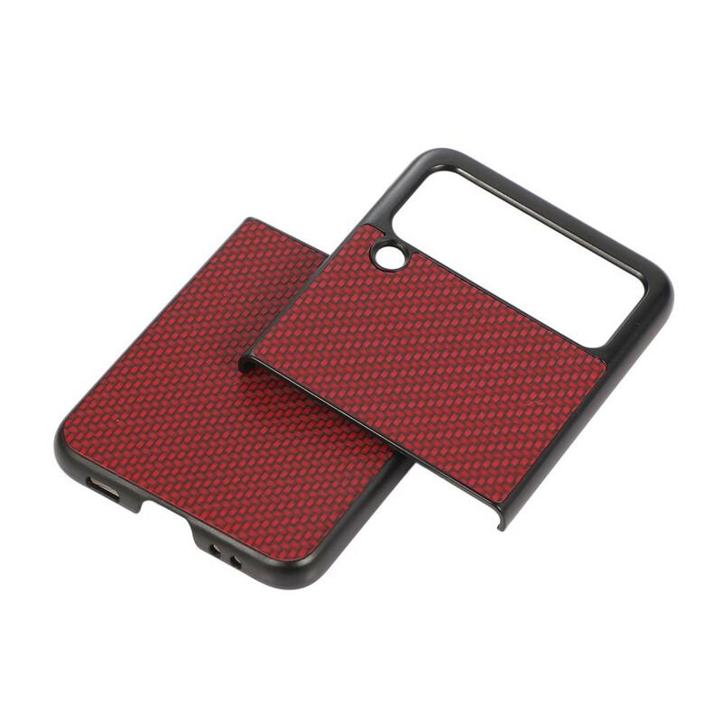 Capa Para Samsung Galaxy Z Flip 3 5G De Couro Fibra De Carbono