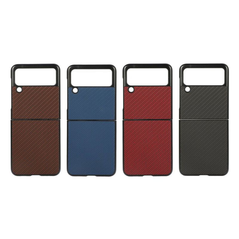 Capa Para Samsung Galaxy Z Flip 3 5G De Couro Fibra De Carbono