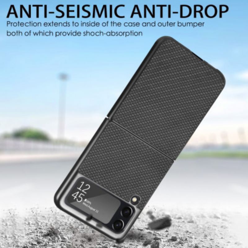 Capa Para Samsung Galaxy Z Flip 3 5G De Couro Fibra De Carbono Texturizada