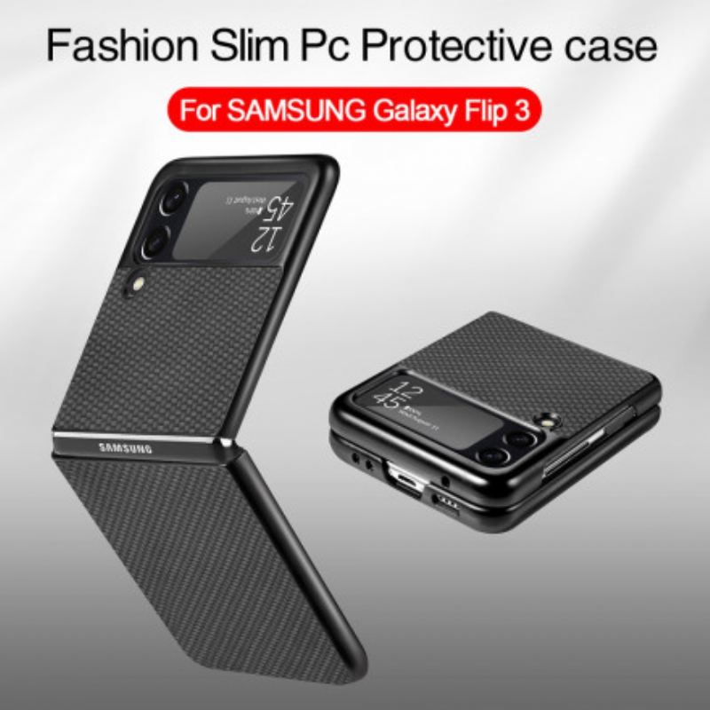 Capa Para Samsung Galaxy Z Flip 3 5G De Couro Fibra De Carbono Texturizada