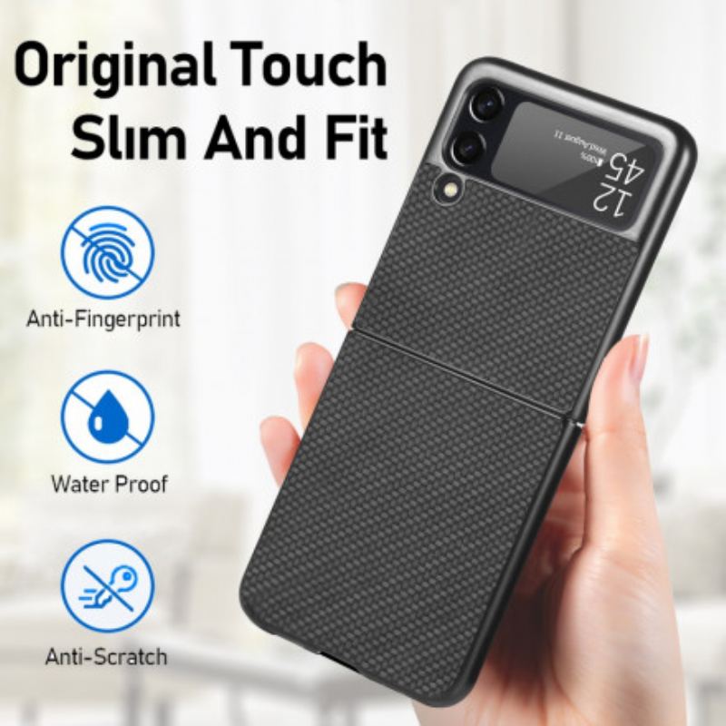 Capa Para Samsung Galaxy Z Flip 3 5G De Couro Fibra De Carbono Texturizada