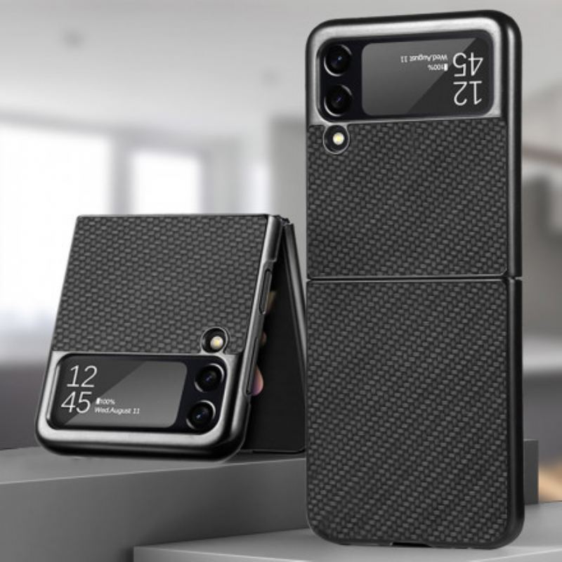 Capa Para Samsung Galaxy Z Flip 3 5G De Couro Fibra De Carbono Texturizada