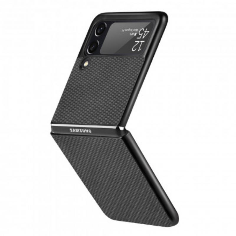 Capa Para Samsung Galaxy Z Flip 3 5G De Couro Fibra De Carbono Texturizada