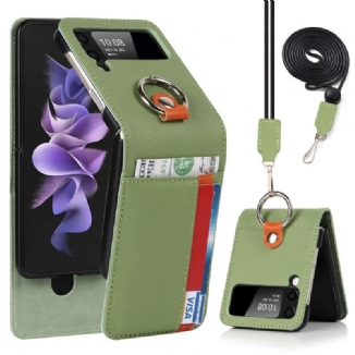 Capa Para Samsung Galaxy Z Flip 3 5G De Couro Multifuncional