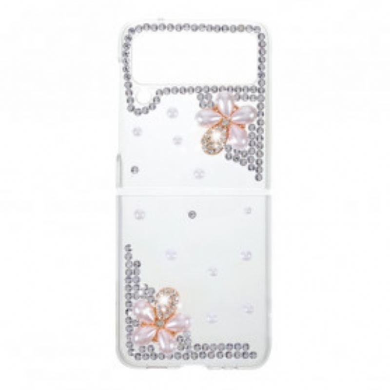 Capa Para Samsung Galaxy Z Flip 3 5G De Couro Pedras Preciosas