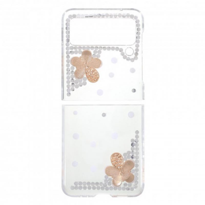 Capa Para Samsung Galaxy Z Flip 3 5G De Couro Pedras Preciosas
