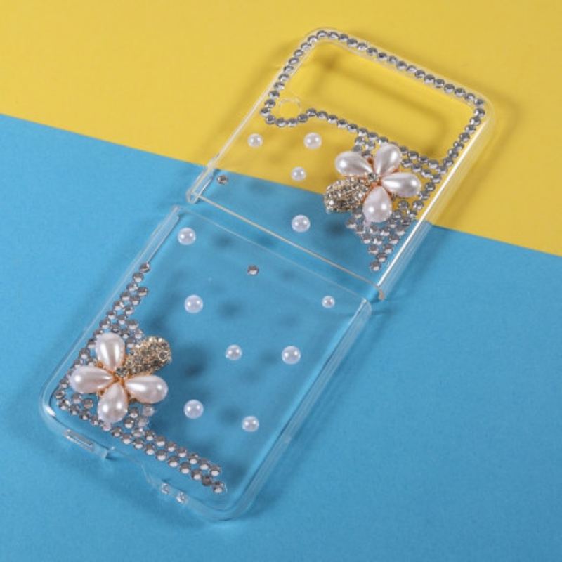 Capa Para Samsung Galaxy Z Flip 3 5G De Couro Pedras Preciosas