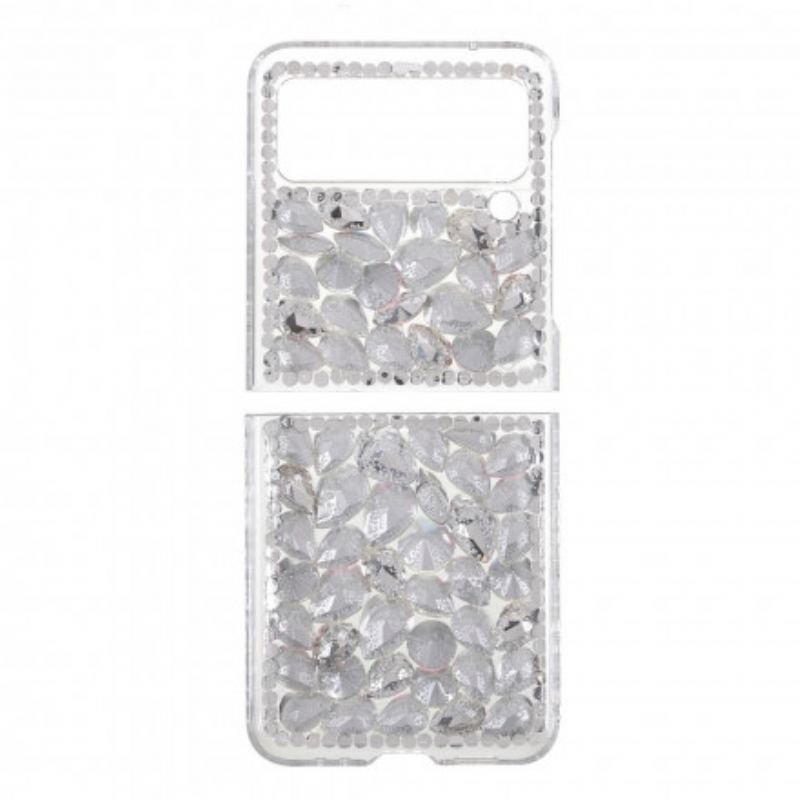 Capa Para Samsung Galaxy Z Flip 3 5G De Couro Pedras Preciosas Coloridas