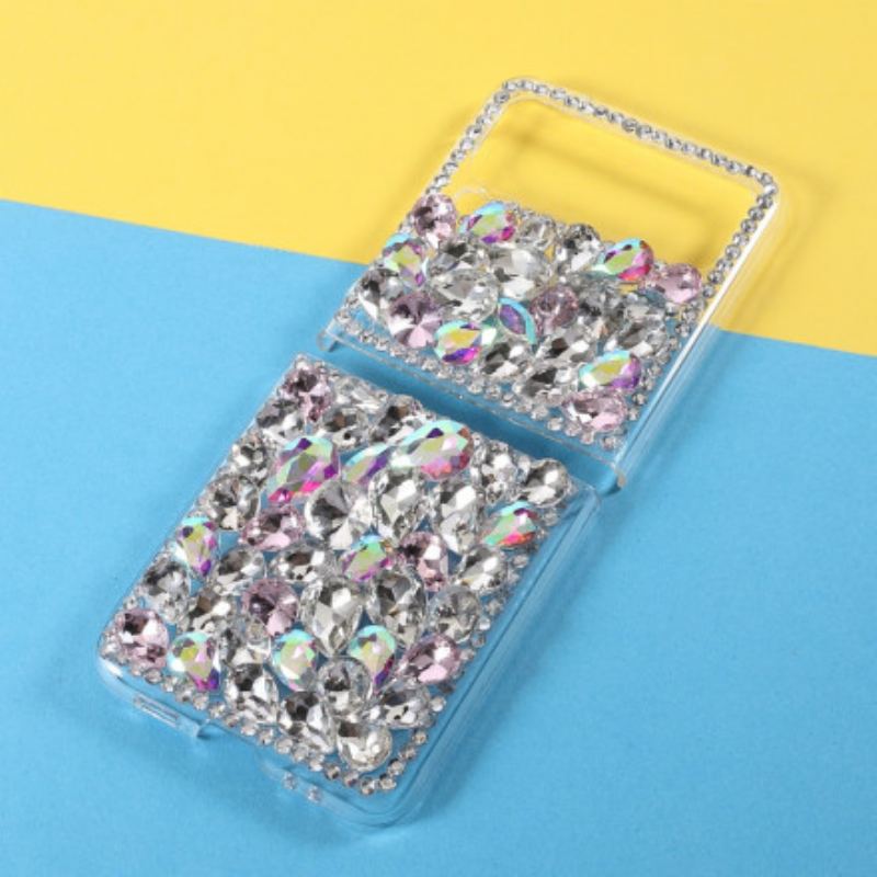Capa Para Samsung Galaxy Z Flip 3 5G De Couro Pedras Preciosas Coloridas