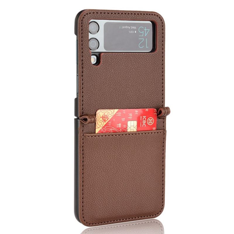 Capa Para Samsung Galaxy Z Flip 3 5G De Couro Porta-cartões Estilo Litchi Couro