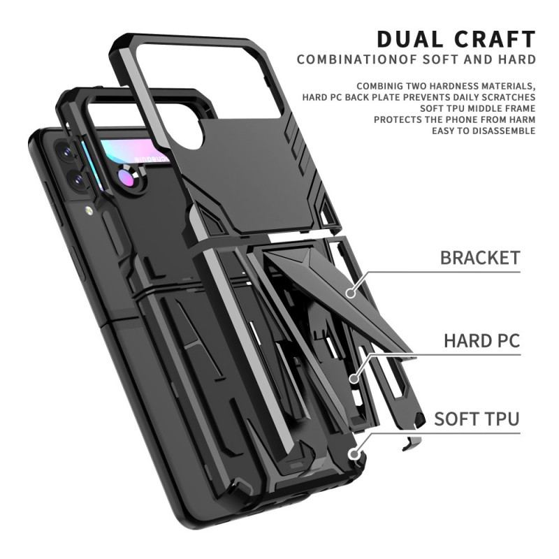 Capa Para Samsung Galaxy Z Flip 3 5G De Couro Suporte Em V Ultra Resistente