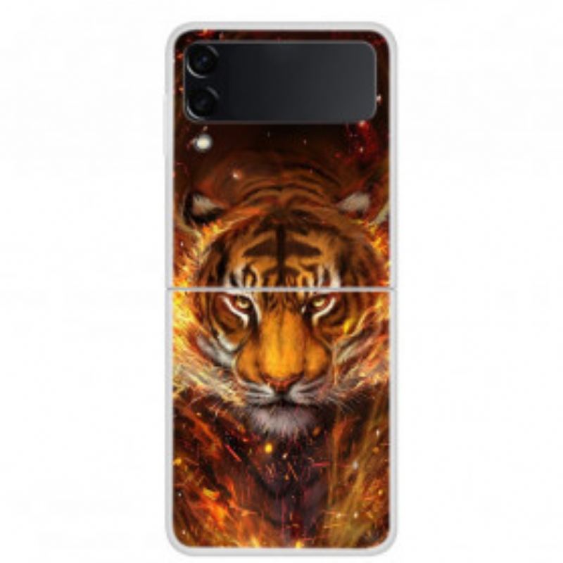 Capa Para Samsung Galaxy Z Flip 3 5G De Couro Tigre De Fogo