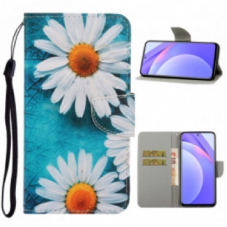 Capa De Couro Para Xiaomi Mi 10T Lite De Cordão Fio Dental Margaridas