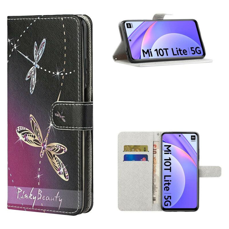Capa De Couro Para Xiaomi Mi 10T Lite De Cordão Libélulas Strappy