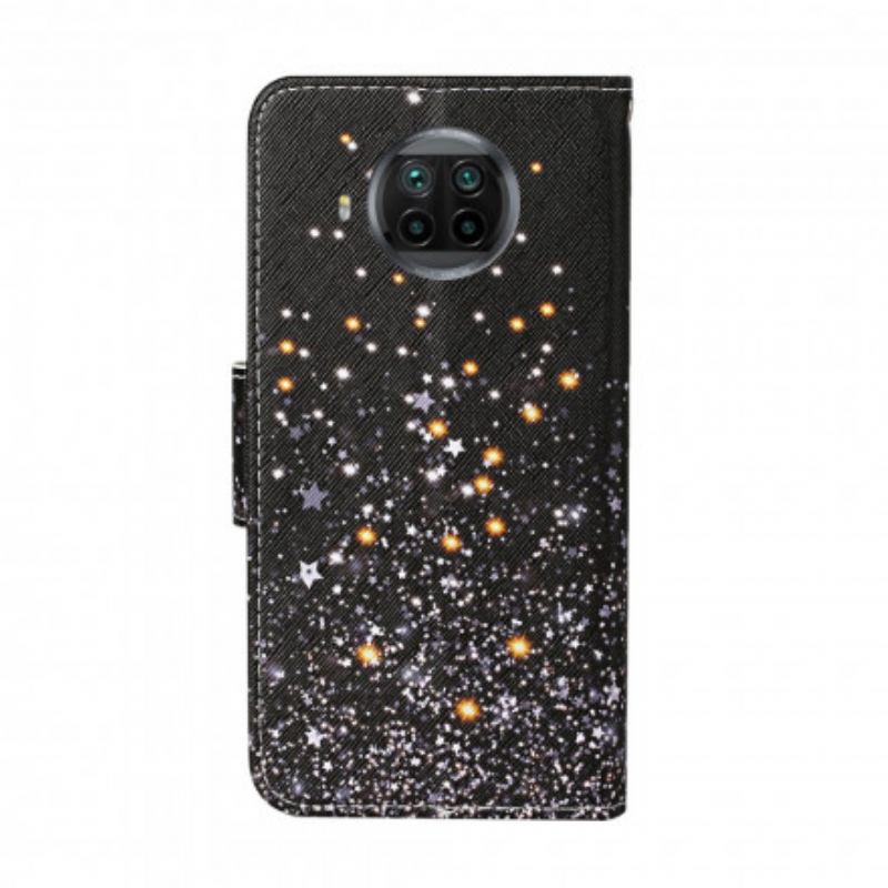 Capa De Couro Para Xiaomi Mi 10T Lite Estrelas E Lantejoulas Com Cordão