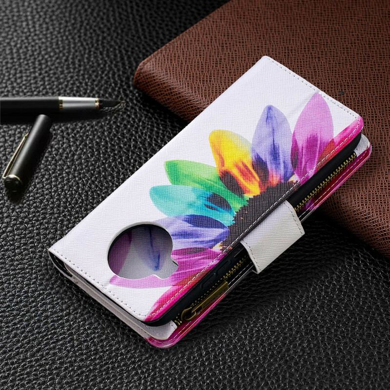 Capa Flip Para Xiaomi Mi 10T Lite Bolso Com Zíper Flor