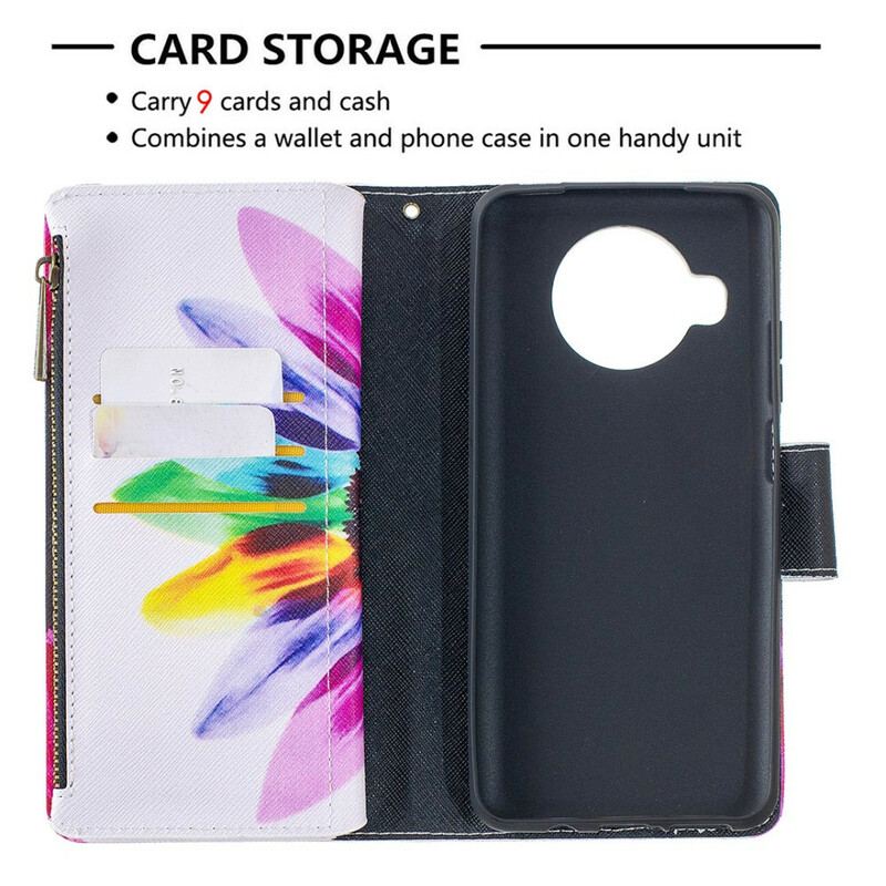 Capa Flip Para Xiaomi Mi 10T Lite Bolso Com Zíper Flor