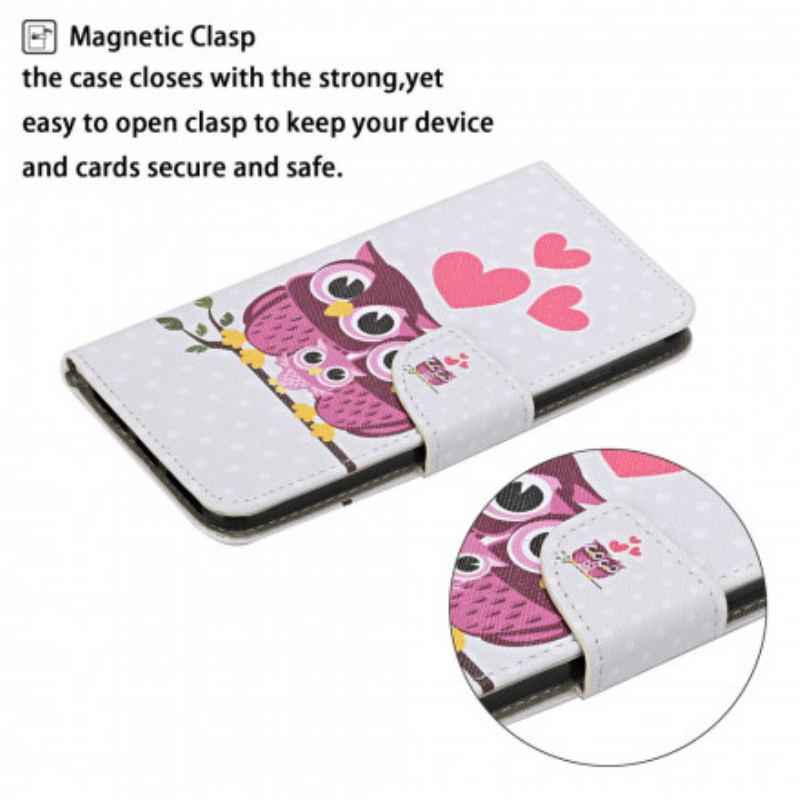 Capa Flip Para Xiaomi Mi 10T Lite Família Coruja Com Cordão