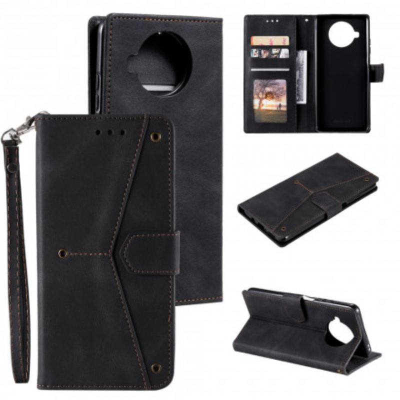 Capa Flip Para Xiaomi Mi 10T Lite Rebites Bicolores De Couro Falso