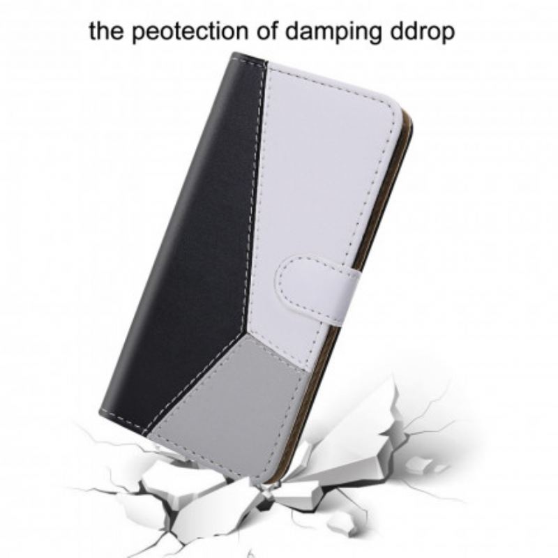 Capa Folio Para Xiaomi Mi 10T Lite Efeito Couro Tricolor