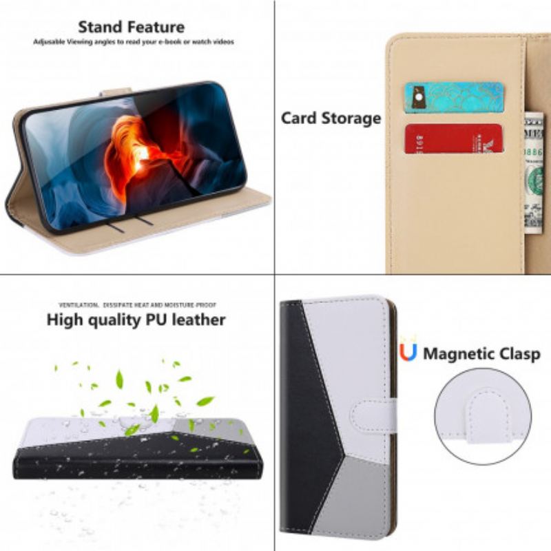 Capa Folio Para Xiaomi Mi 10T Lite Efeito Couro Tricolor