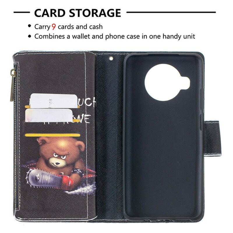 Capa Folio Para Xiaomi Mi 10T Lite Urso De Bolso Com Zíper