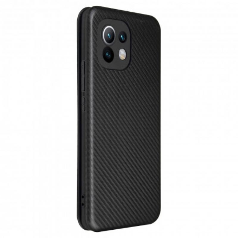 Capa De Celular Para Xiaomi Mi 11 (5G) Flip Fibra De Carbono Com Anel De Suporte