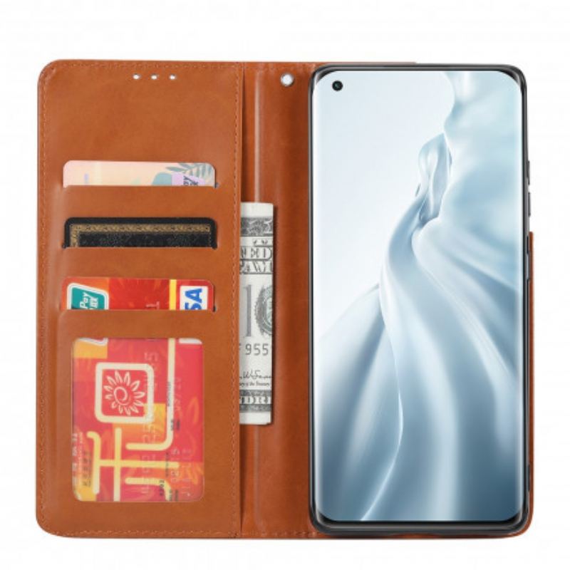 Capa De Celular Para Xiaomi Mi 11 (5G) Flip Titular De Cartão De Couro Sintético