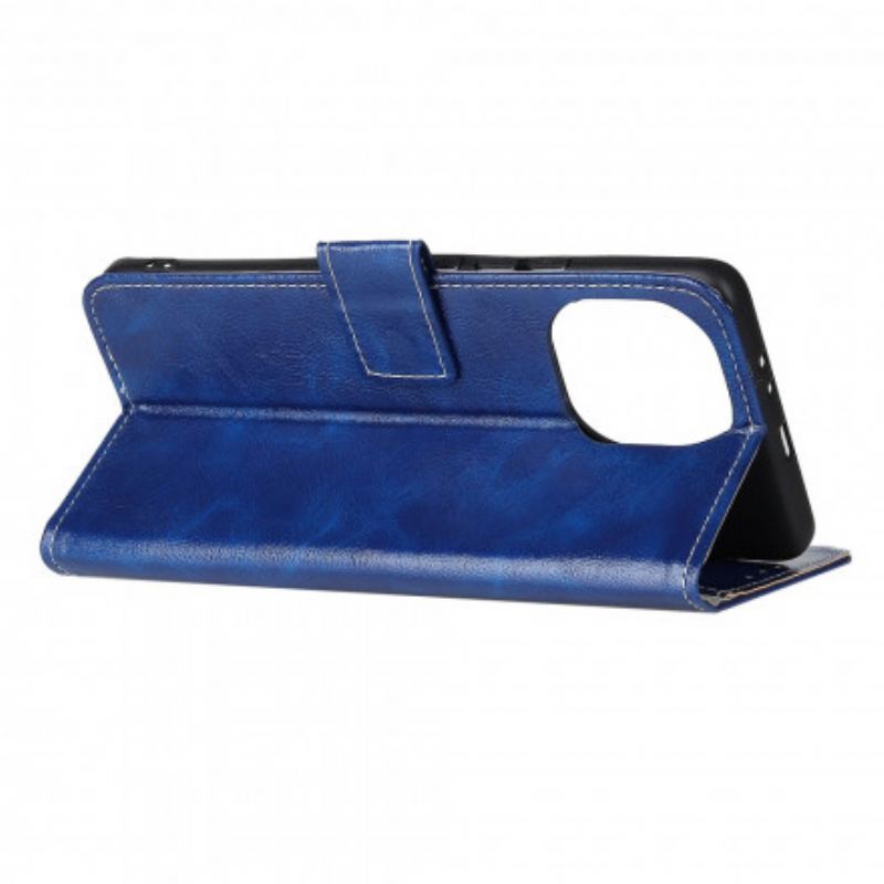 Capa Flip Para Xiaomi Mi 11 (5G) Costuras Brilhantes E Expostas