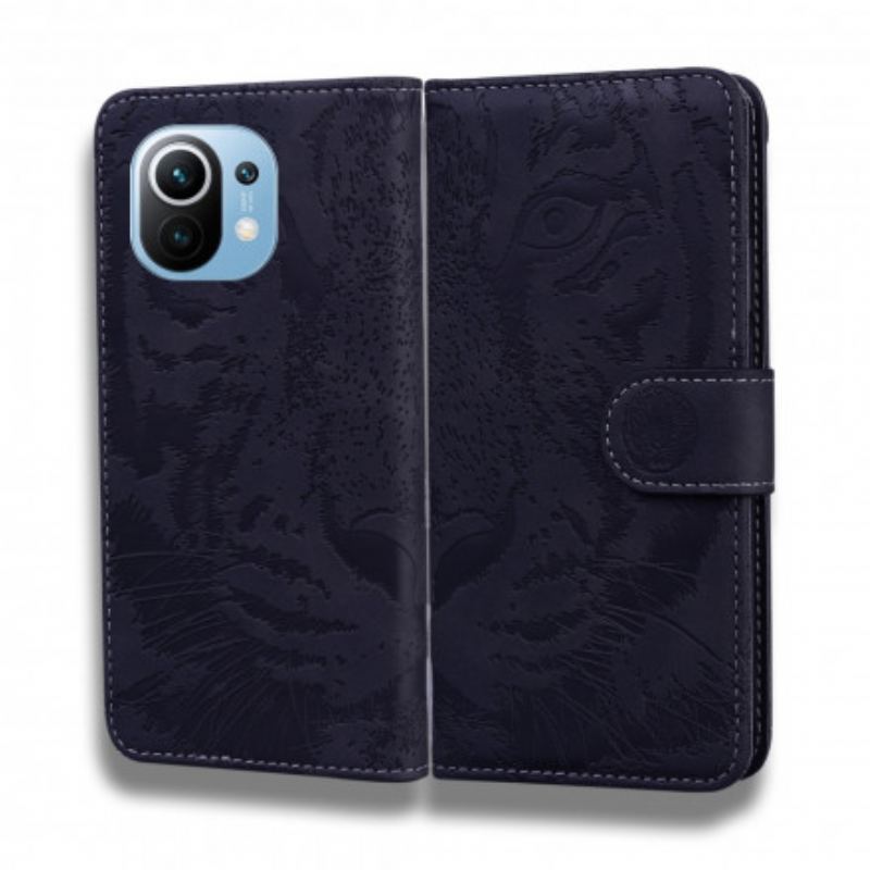 Capa Flip Para Xiaomi Mi 11 (5G) Estampa Cara De Tigre