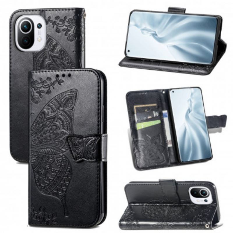 Capa Flip Para Xiaomi Mi 11 (5G) Meia Borboleta