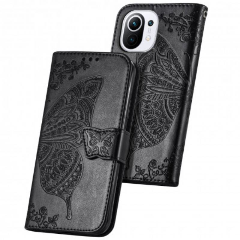 Capa Flip Para Xiaomi Mi 11 (5G) Meia Borboleta