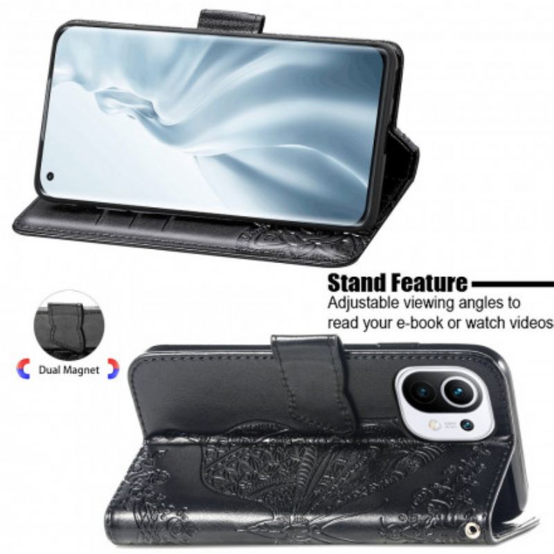 Capa Flip Para Xiaomi Mi 11 (5G) Meia Borboleta