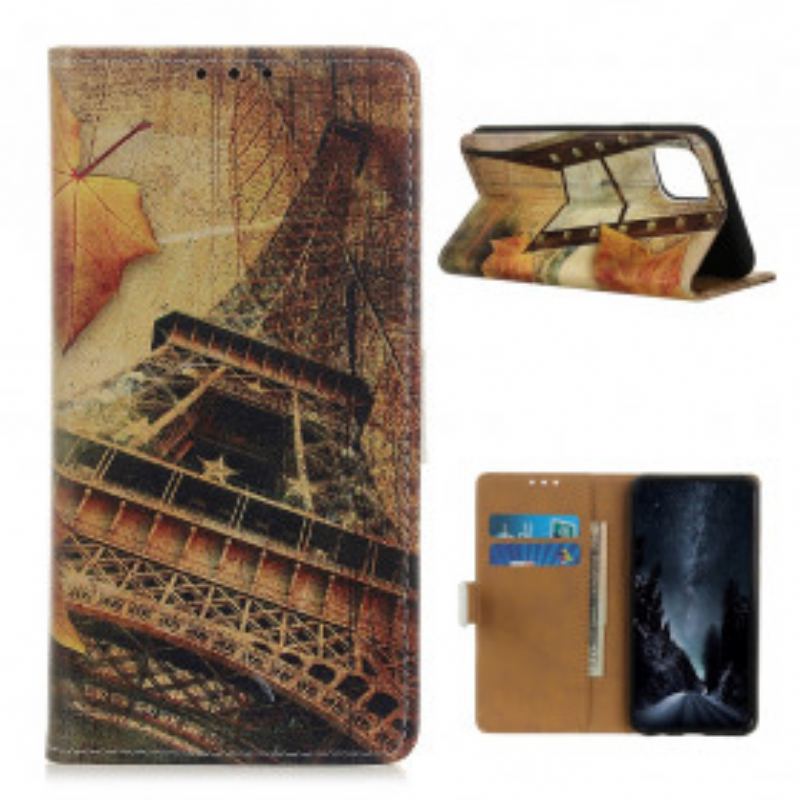 Capa Folio Para Xiaomi Mi 11 (5G) Torre Eiffel No Outono