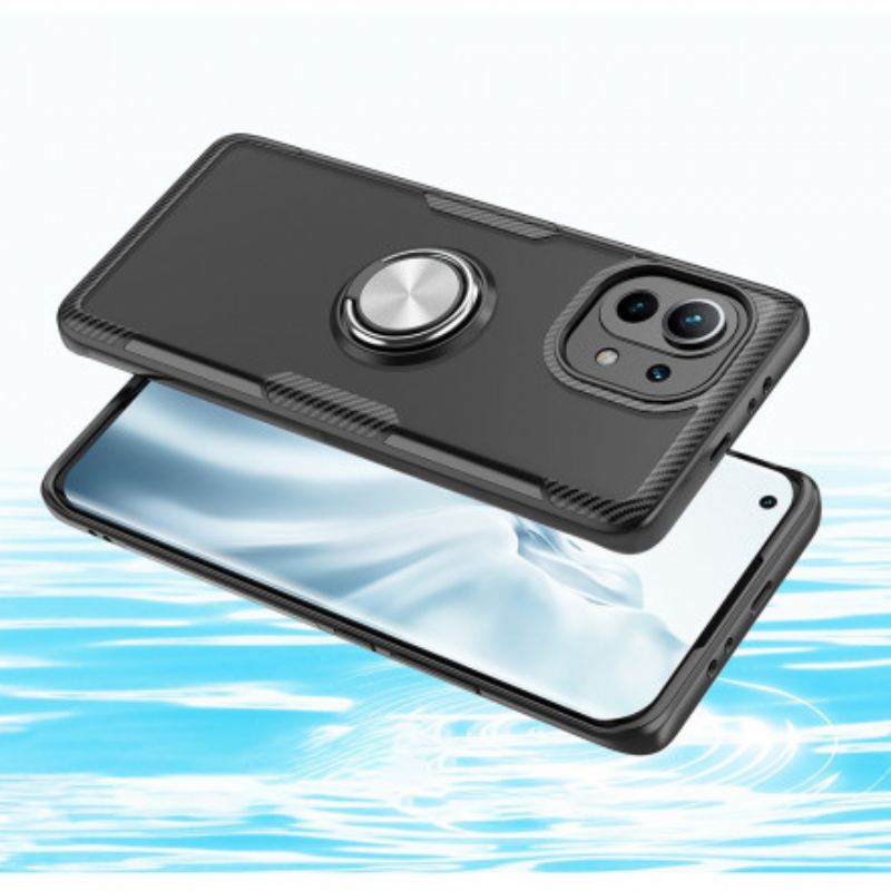 Capa Para Xiaomi Mi 11 (5G) Anel De Metal De Fibra De Carbono