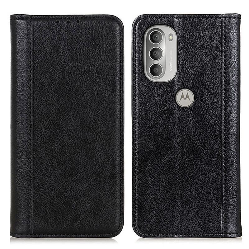 Capa De Celular Para Moto G51 5G Flip Couro Litchi Elegance Dividido