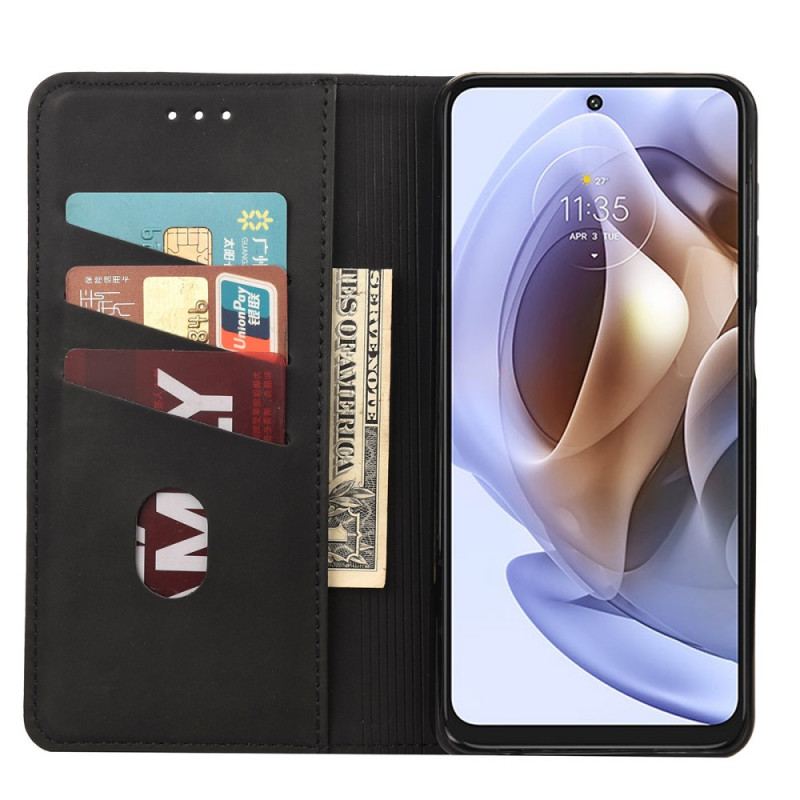 Capa De Celular Para Moto G51 5G Flip Efeito Couro Empresarial Em Dois Tons