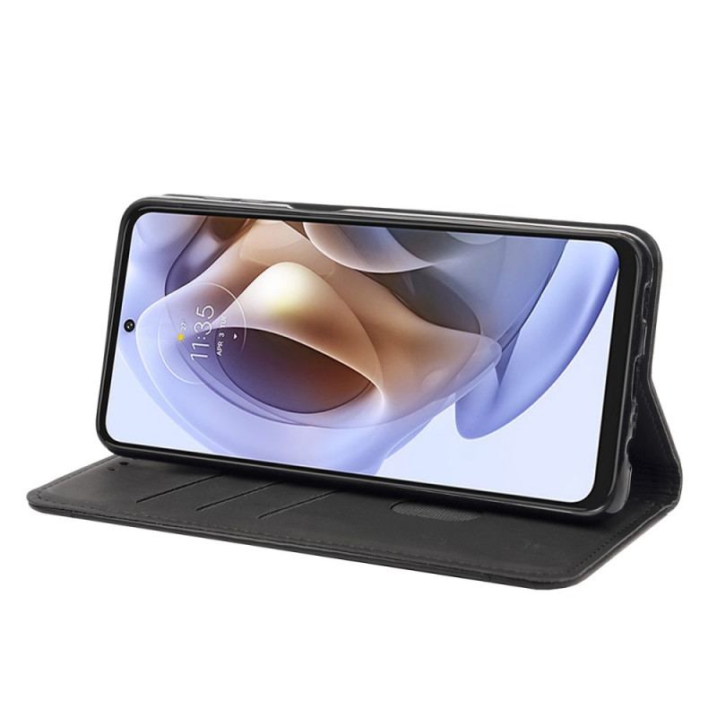 Capa De Celular Para Moto G51 5G Flip Efeito Couro Empresarial Em Dois Tons