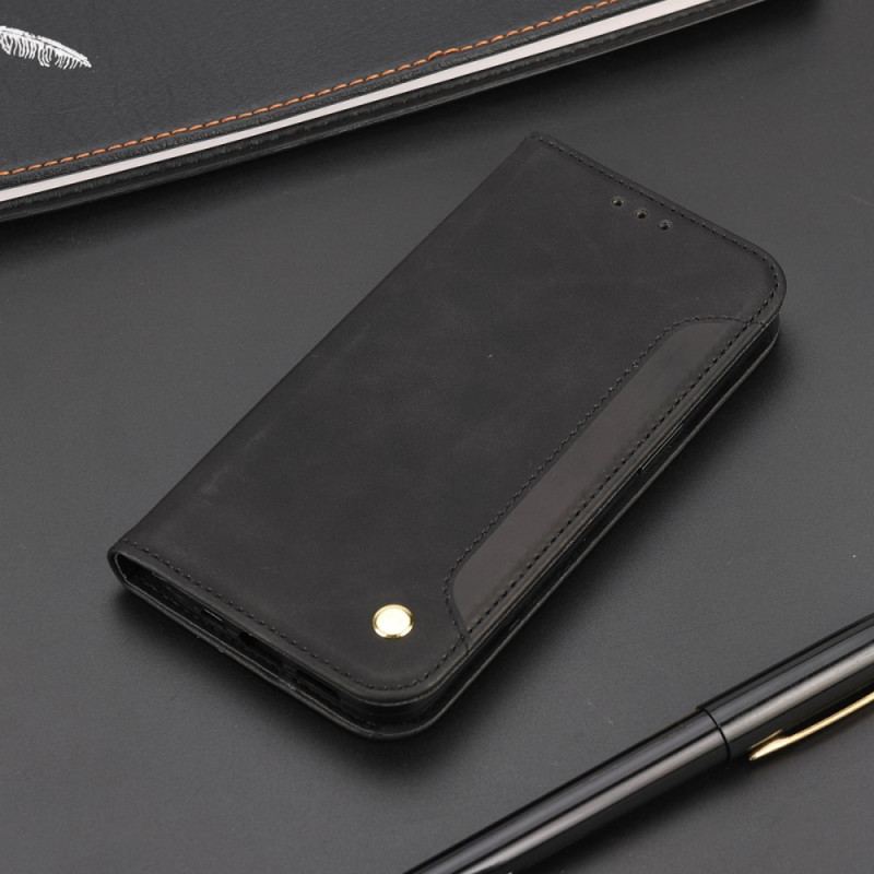 Capa De Celular Para Moto G51 5G Flip Efeito Couro Empresarial Em Dois Tons