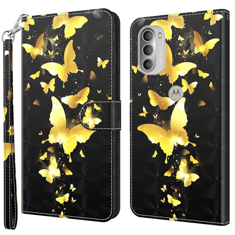 Capa De Couro Para Moto G51 5G Borboletas Amarelas