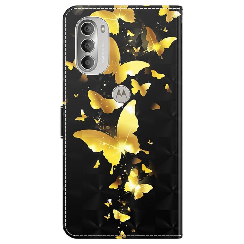 Capa De Couro Para Moto G51 5G Borboletas Amarelas