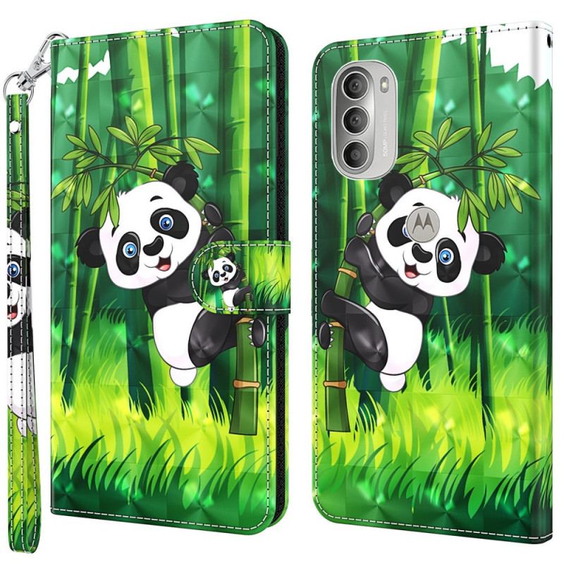 Capa De Couro Para Moto G51 5G Panda E Bambu