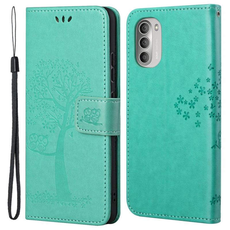 Capa Flip Para Moto G51 5G De Cordão Tanga E Corujas