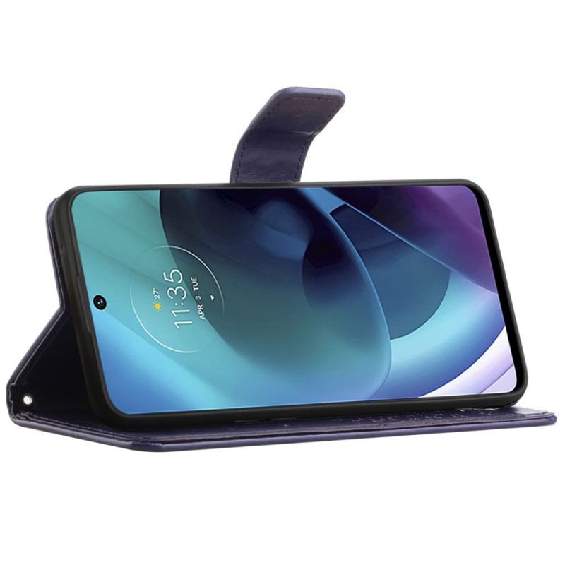Capa Flip Para Moto G51 5G De Cordão Tanga E Corujas