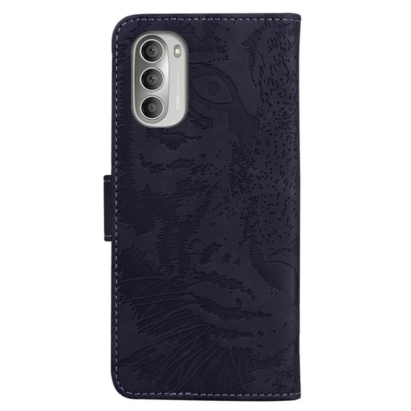 Capa Folio Para Moto G51 5G Estampa Cara De Tigre