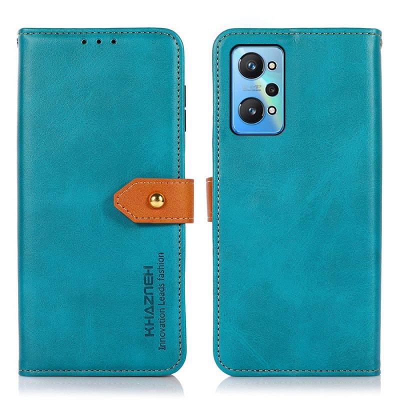Capa De Couro Para Realme GT Neo 3T / Neo 2 Fecho Dourado Bicolor Khazneh