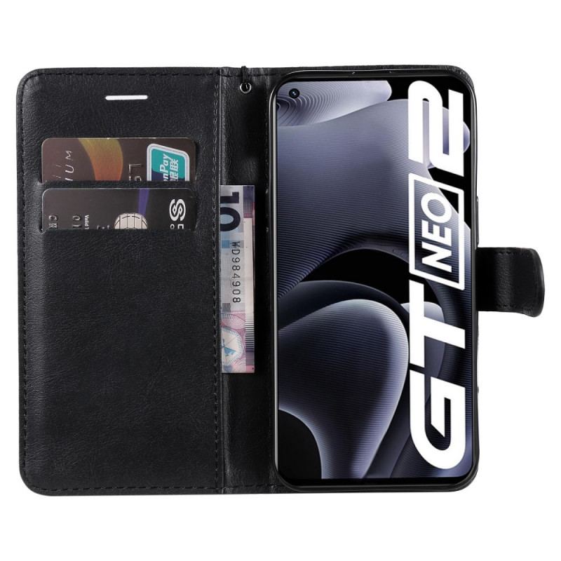 Capa Flip Para Realme GT Neo 3T / Neo 2 De Cordão Efeito De Couro Com Tiras