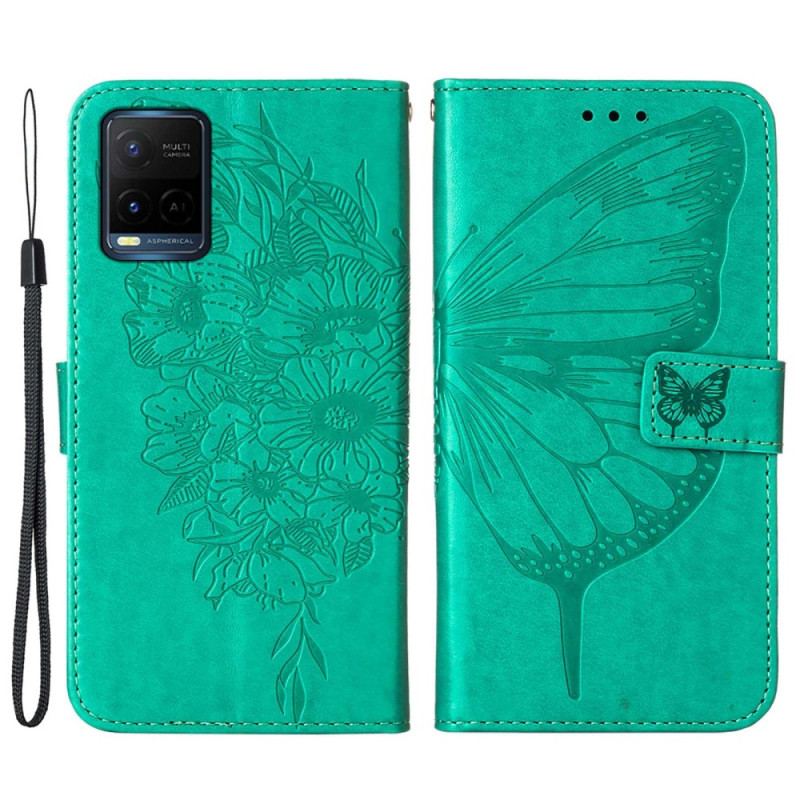 Capa Em Pele Para Vivo Y21 Desenho De Borboleta