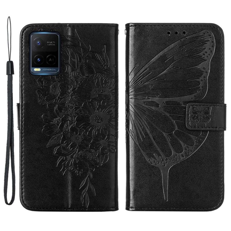 Capa Em Pele Para Vivo Y21 Desenho De Borboleta